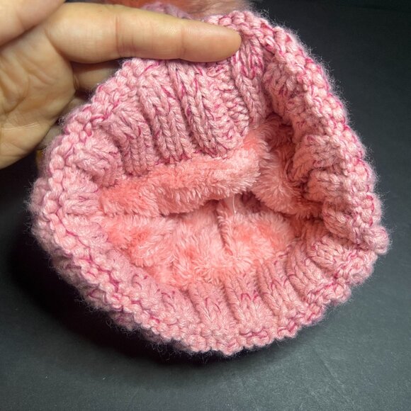 NWT Hots-Wing Womens Pink & Purple Striped Lined Beanie Hat w/ Pom Pom One Size - Picture 7 of 7
